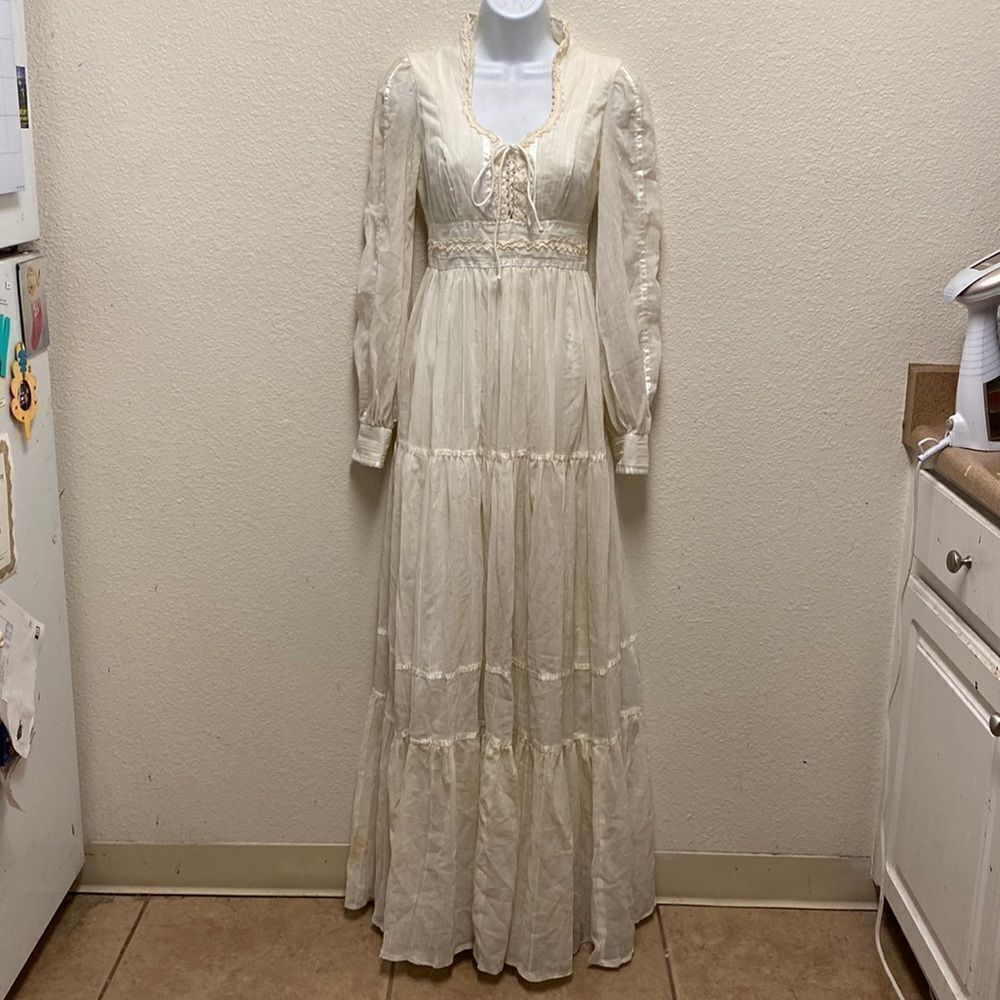 Vintage Gunne Sax Cottagecore Tie Back Maxi Dress Size 5